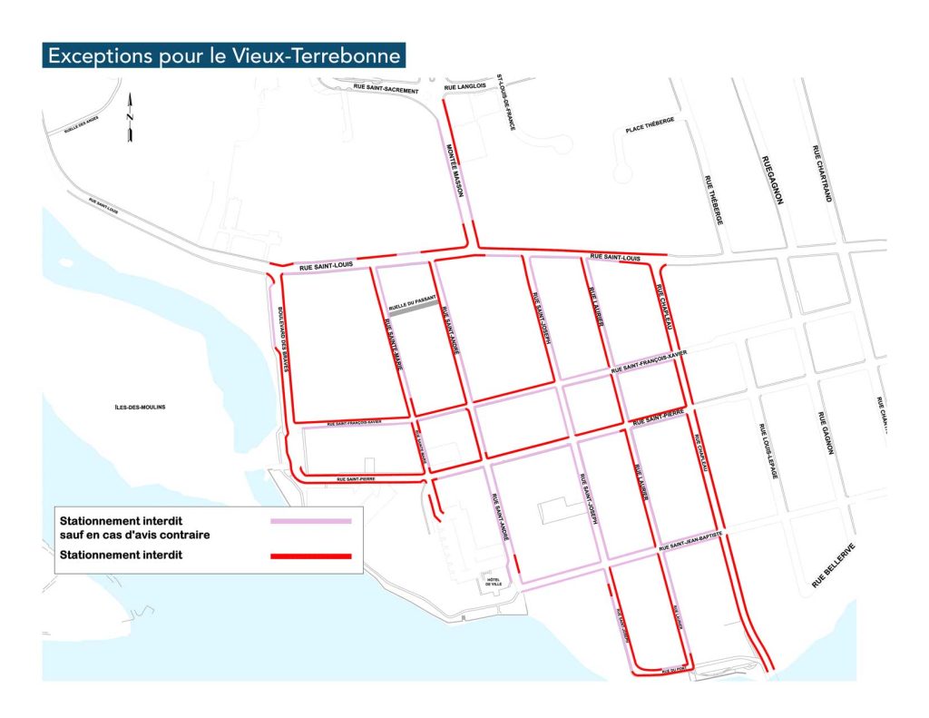 Carte des exceptions de stationnement pour la zone du Vieux-Terrebonne