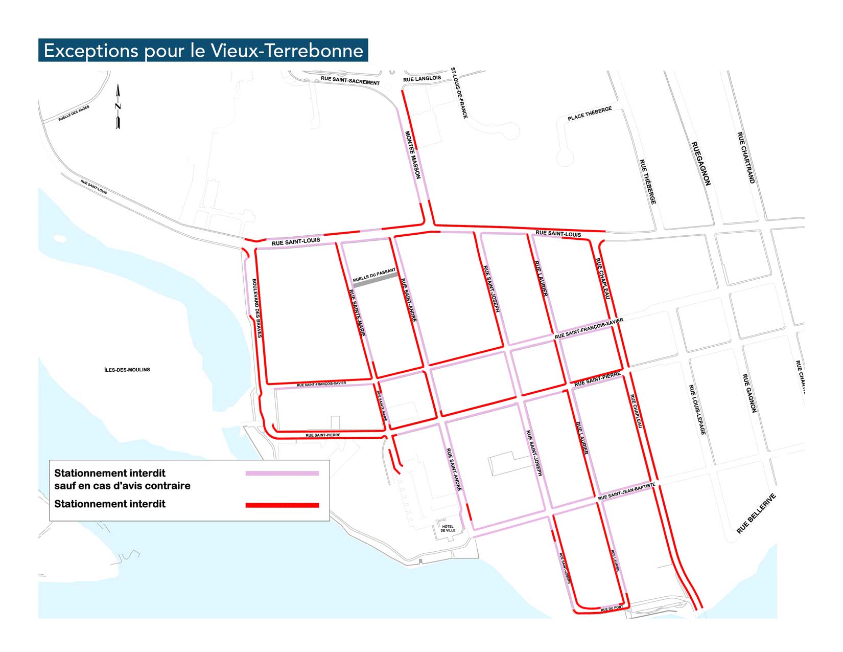 Plan des exceptions de stationnement pour la zone Vieux-Terrebonne