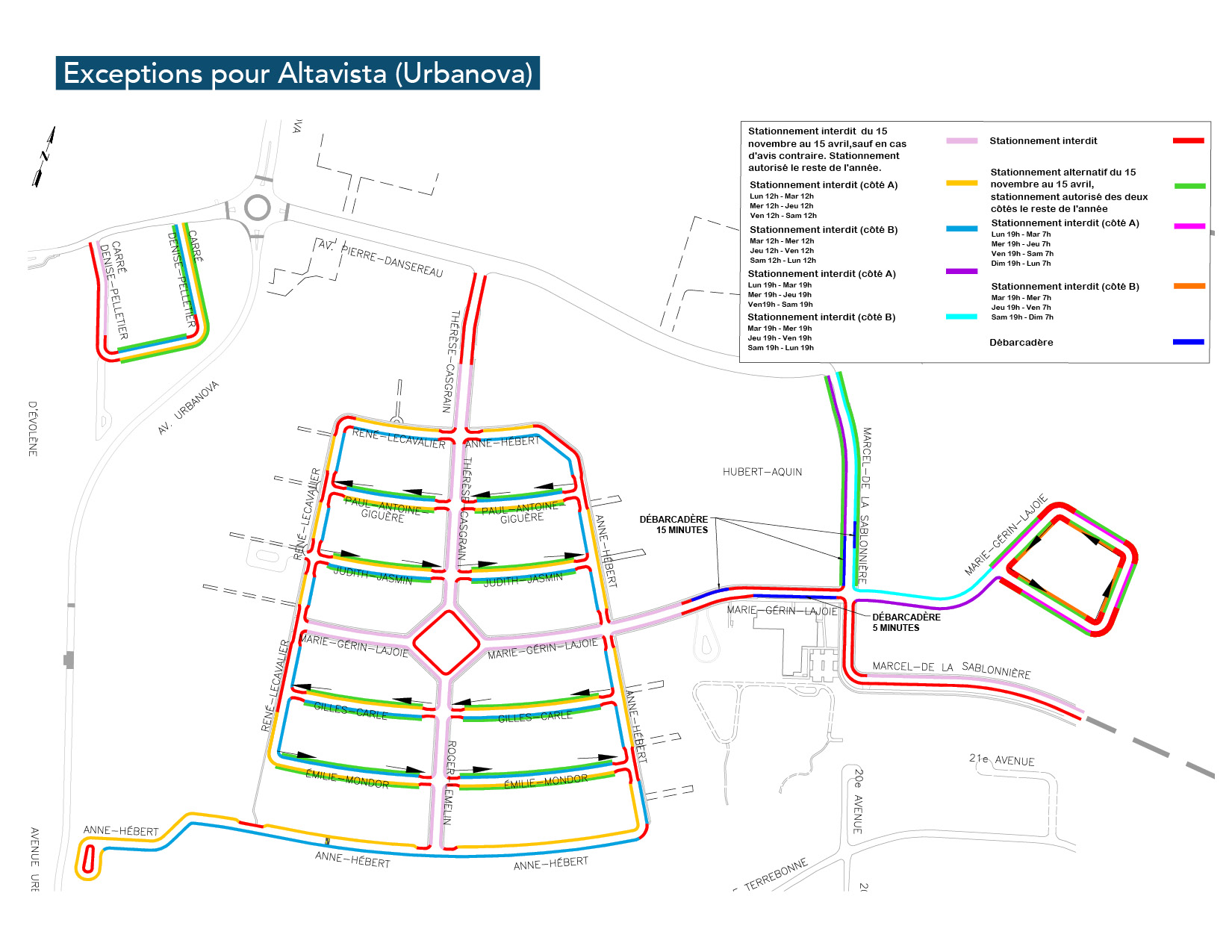 Carte des exceptions de stationnement pour la zone d'Altavista (Urbanova)