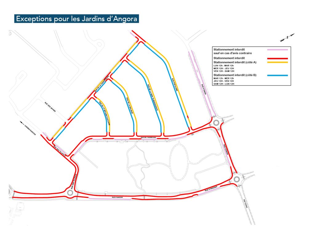 Plan des exceptions de stationnement pour la zone des Jardins d'Angora